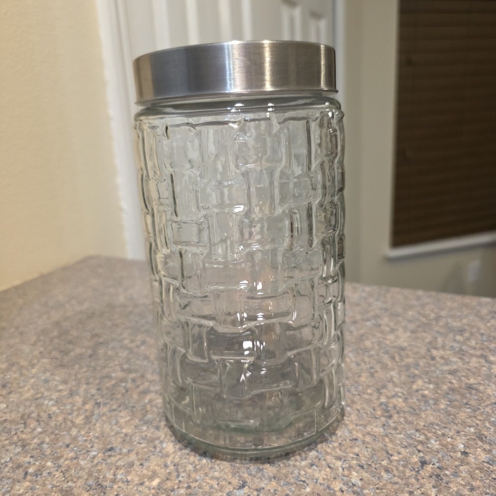Amici Glass Cylinder Geometric Basket Weave Kitchen Storage Canister Flour Sugar